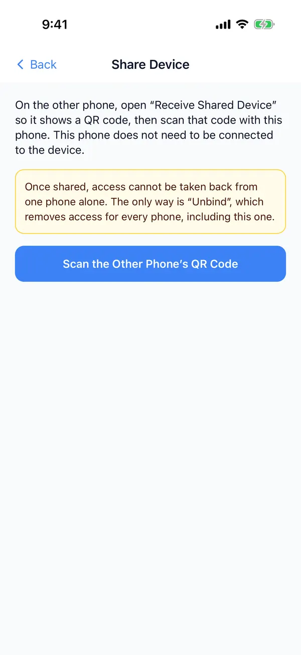 Share Device: scan the QR code on the other phone first